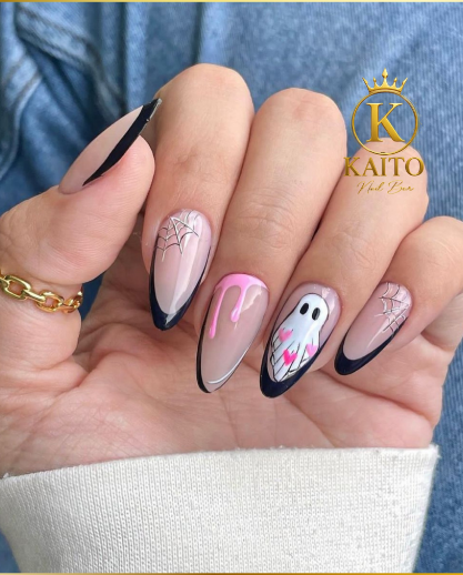 Luxurious nail treatment featuring custom nail art by Kaito's Nail Bar Charlotte NC