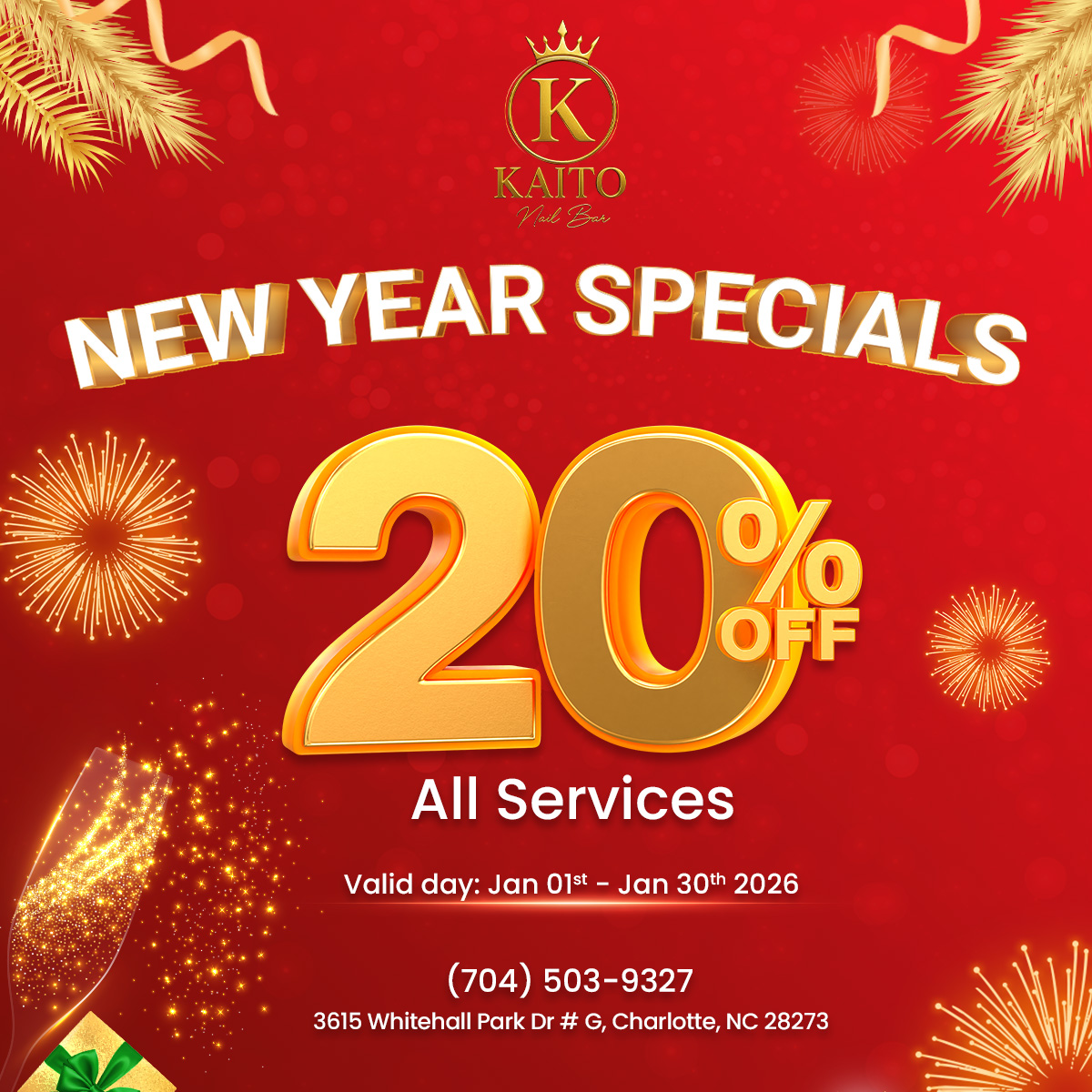 Limited time nail enhancement promotion at Kaito's Nail Bar Charlotte